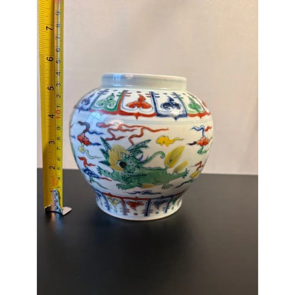 Chinese Doucai Jar Dragon Lotus Chenghua Six Character Mark Porcelain